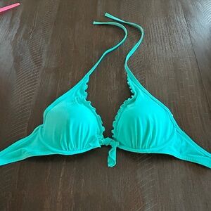 Victoria's Secret Halter Ruffle Edge Bikini Top 32DDD Aqua/Sea Foam Green